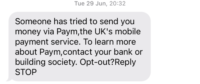Fake fraudulent text message