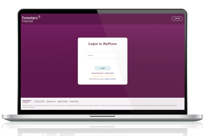 Login to MyPlans with Foresters Financial laptop screen