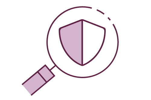 Find the right protection for you - magnifying glass shield icon