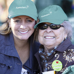 Two happy women smiling