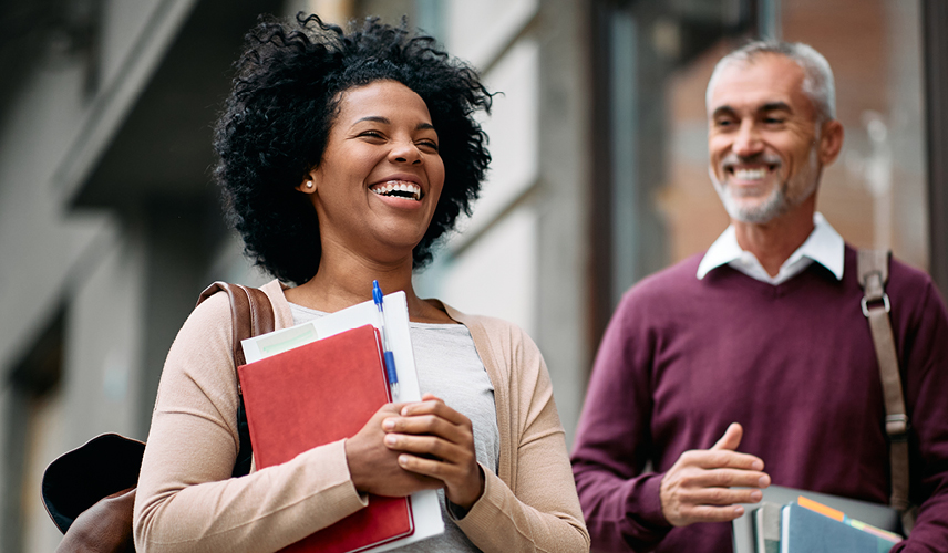 Man and woman talking and smiling